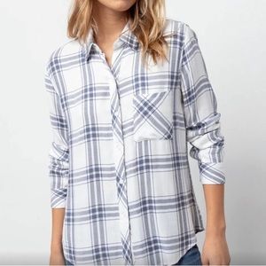 Rails blue & white plaid button up top M